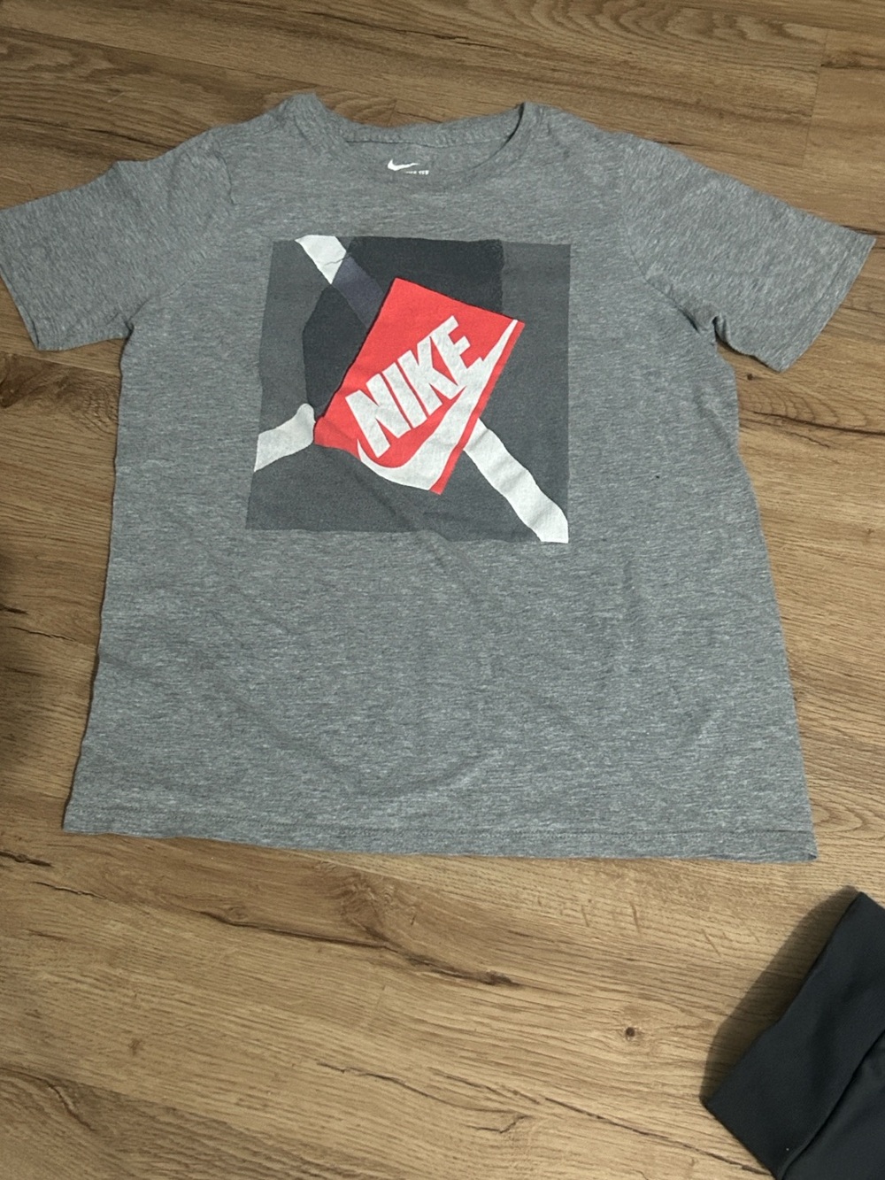 Nike Kids Heather Gray Graphic Tee with Red shoebox Logo